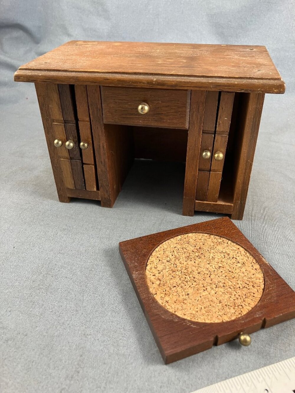 Coaster Set in Miniature Wooden Desk 7"